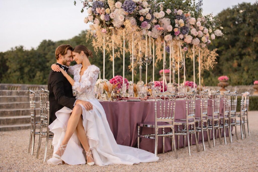 Editorial wedding portrait with refined luxury styling