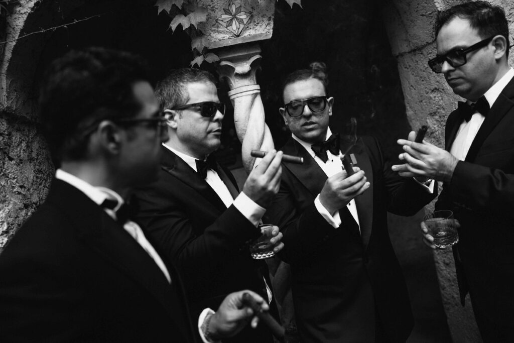 Groom and groomsmen photographed by a wedding photographer in Dubai