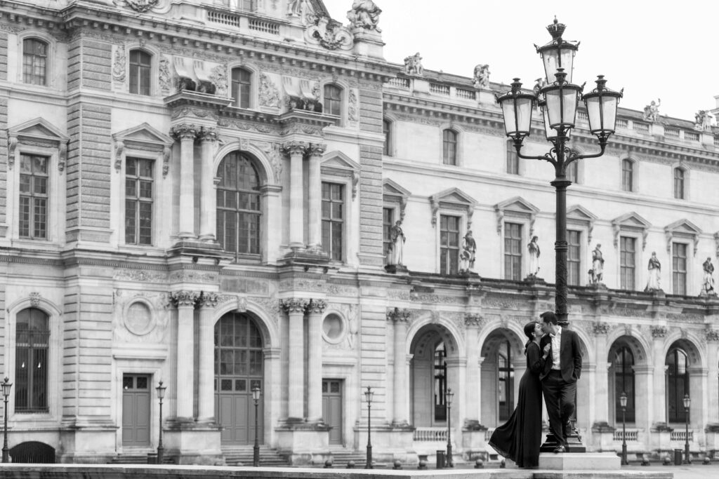 Editorial black and white couple portrait photographed by a Dubai couple photographer