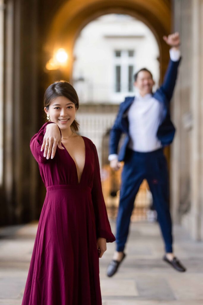 Playful engagement-style couple portrait photographed by a Dubai couple photographer